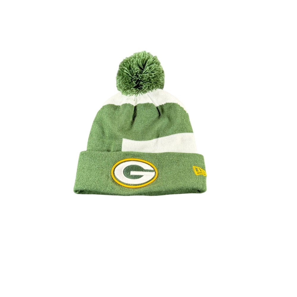 New Era Green Bay Packers NFL Knit Beanie Hat Pom Pom Green White Adult
